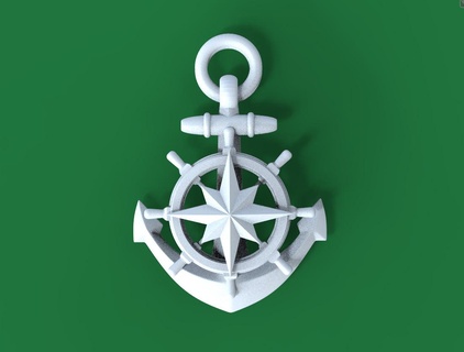 anchor Art steering wheel compass sea marine ribbon 3d print model - Mito3D