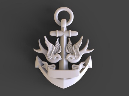 anchor Art steering wheel pirate compass bird gull martin swallow sea marine ribbon 3d print model - Mito3D