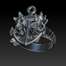 anchor & roses tattoo style ring sailor jerry 3d print model - Mito3D
