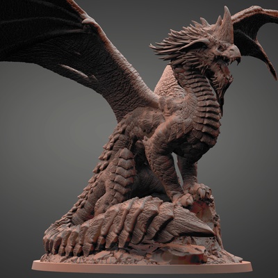 ancient blue dragon pre-supported game draco draconian wings monster creature rpg miniatures figures old serpent games mythical 3d print model - Mito3D