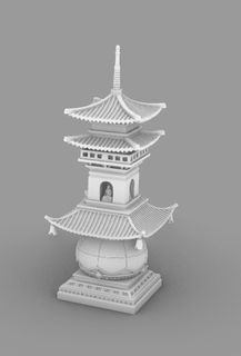 ancien chinois tour Japon 3d imprimé modèle client gare décor bureau paysage décoration semi terrestrial terrarium rocaille bonsaï 3d print model - Mito3D