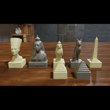 ancient egypt chess pieces 3d print ply 3mf game chessboard art king queen pyramid nefertiti pawn rook bishop knight 3d print model - Mito3D