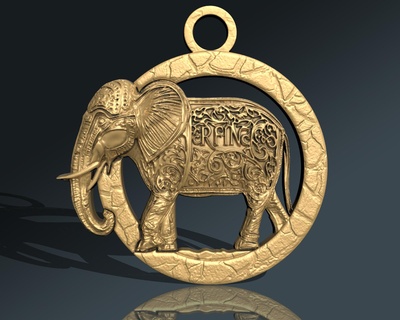 antiguo elefante colgante pendiente joyería joya África canalla oro naturaleza plata mamífero animal africano cnc colgantes 3d print model - Mito3D