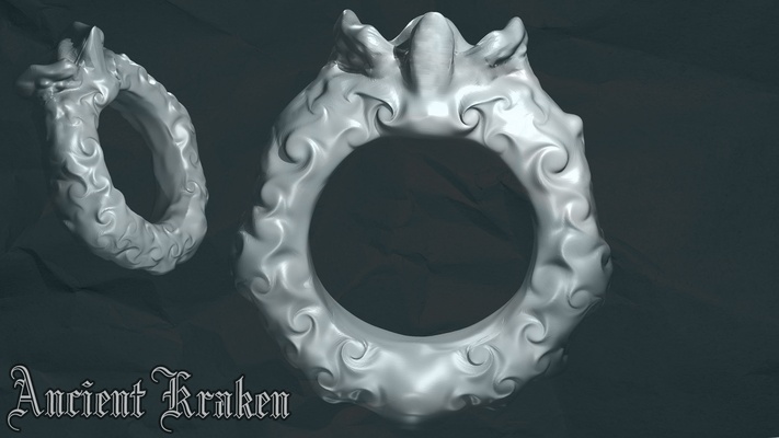 antigo kraken anel joalheria arte 3d print model - Mito3D
