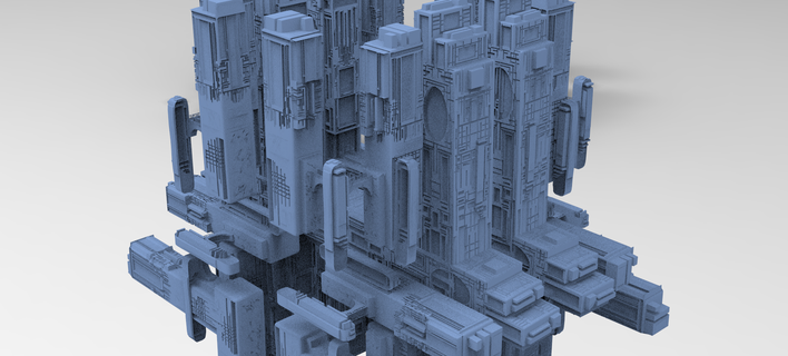 antiguo laberinto ciudad 6 ciencia ficción kitbash paquete colección arquitectura astronave rascacielos edificio futurista cyberpunk exterior militar constructor equipo fi arquitectónico 3d print model - Mito3D