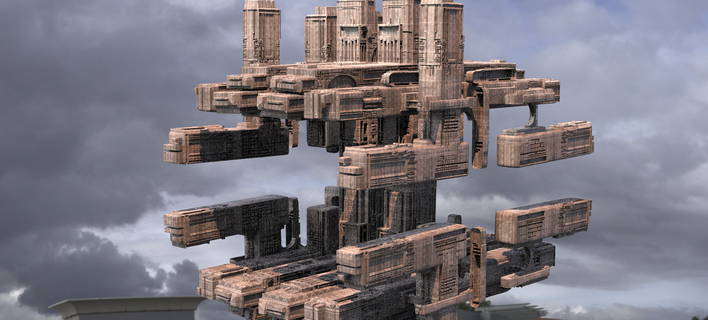 antigo Labirinto navio kit bash 2 scifi kitbash pacote coleção arquitetura nave espacial arranha céu construção futurista cyberpunk exterior militares construtor sci fi arquitetônico 3d print model - Mito3D