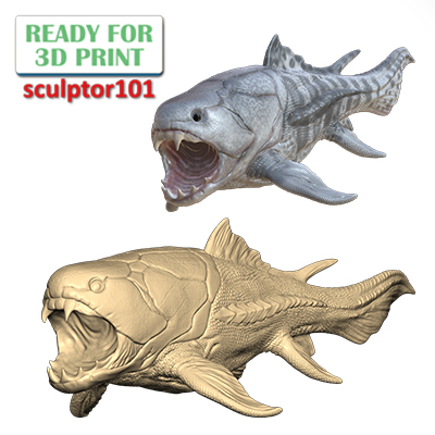 ancient ocean creature dunkleosteus 3d sculpting printable model dinosaur animal fish jaw nature aquatic underwate r fin beast art sculptures 3D print model - Mito3D