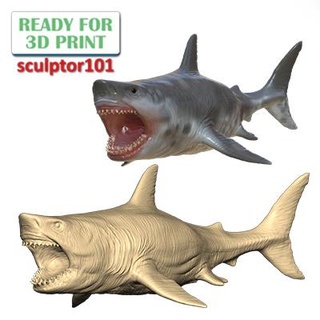 ancient ocean creature megalodon 3d sculpting printable model dinosaur animal fish jaw shark nature underwater wild art sculptures 3d print model - Mito3D