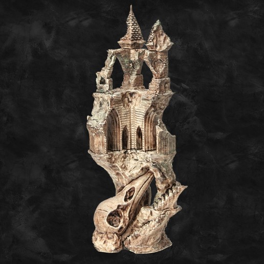 alten Raben Burg Architektur Turm raven Schädel - Spielzeug Kunst Zitadelle Palast hart rangenommen Geist Stadt Krieg Ritter Schwert Schlacht elven Sammlerstück statue Herr Ringe low poly hoch 3D print model - Mito3D