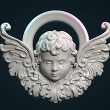 angel cherub bas-relief art wings feather air fly sky haven creature decoration pendant scrollwork scrolls baroque child sculpture ornate relief bas-releif 3d print model - Mito3D