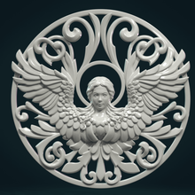 angel relief ii art wings feather eagle air fly sky haven creature decoration cherub pendant embroidery scrollwork scrolls baroque female sculpture ornate 3d print model - Mito3D