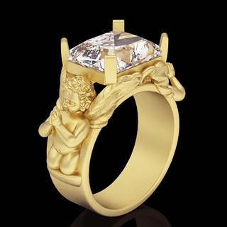 anjo anel prata ouro joalheria imprimível 3d modelo tendência moda Projeto zbrush tigre 3d print model - Mito3D