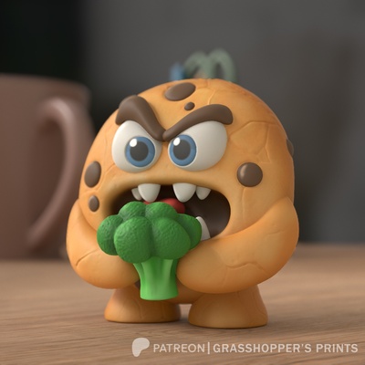 enojado galleta gruñón lindo chica arte juguete juguetes brócoli 3d print model - Mito3D