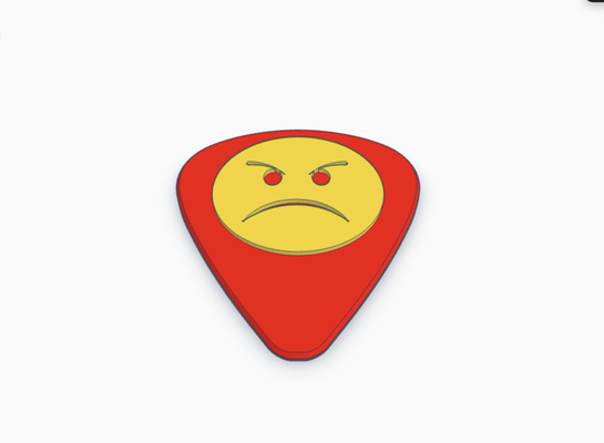 angry emoji guitar pick bass electric acoustic mad instrument music rock classical pickcard band group collection card 3d print model - Mito3D