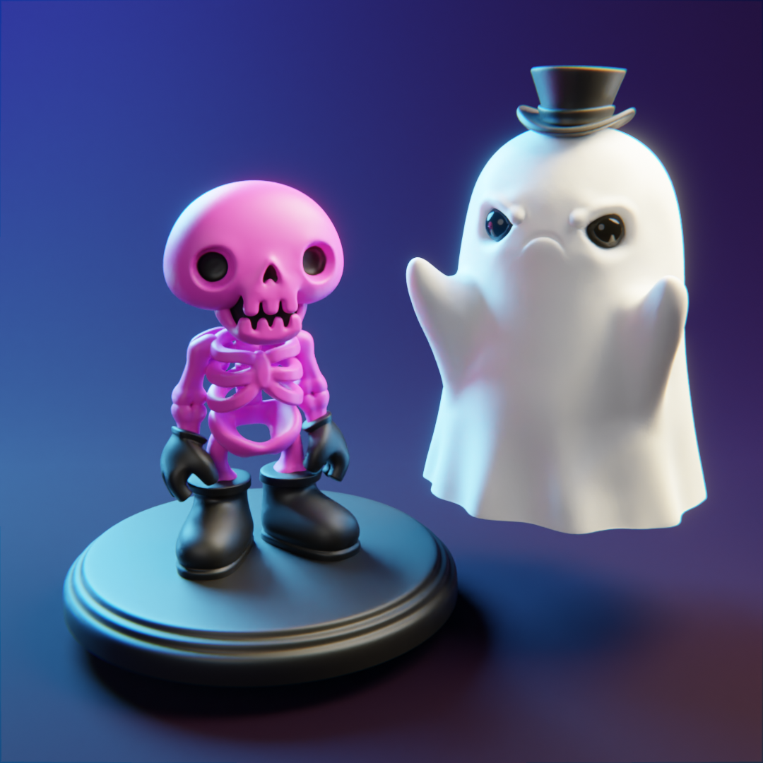 colère fantôme os Halloween effrayant Skelleton crâne horreur rose personnage décor 3D print model - Mito3D