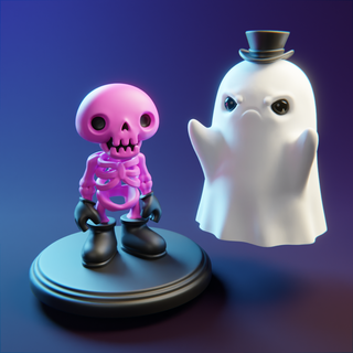 kızgın hayalet kemikler cadılar bayramı ürpertici Skelleton kafatası korku pembe karakter dekor 3d print model - Mito3D