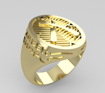 anillo barbero talla 9 ocupación profesión oro 18k joya hombre 3d print model - Mito3D
