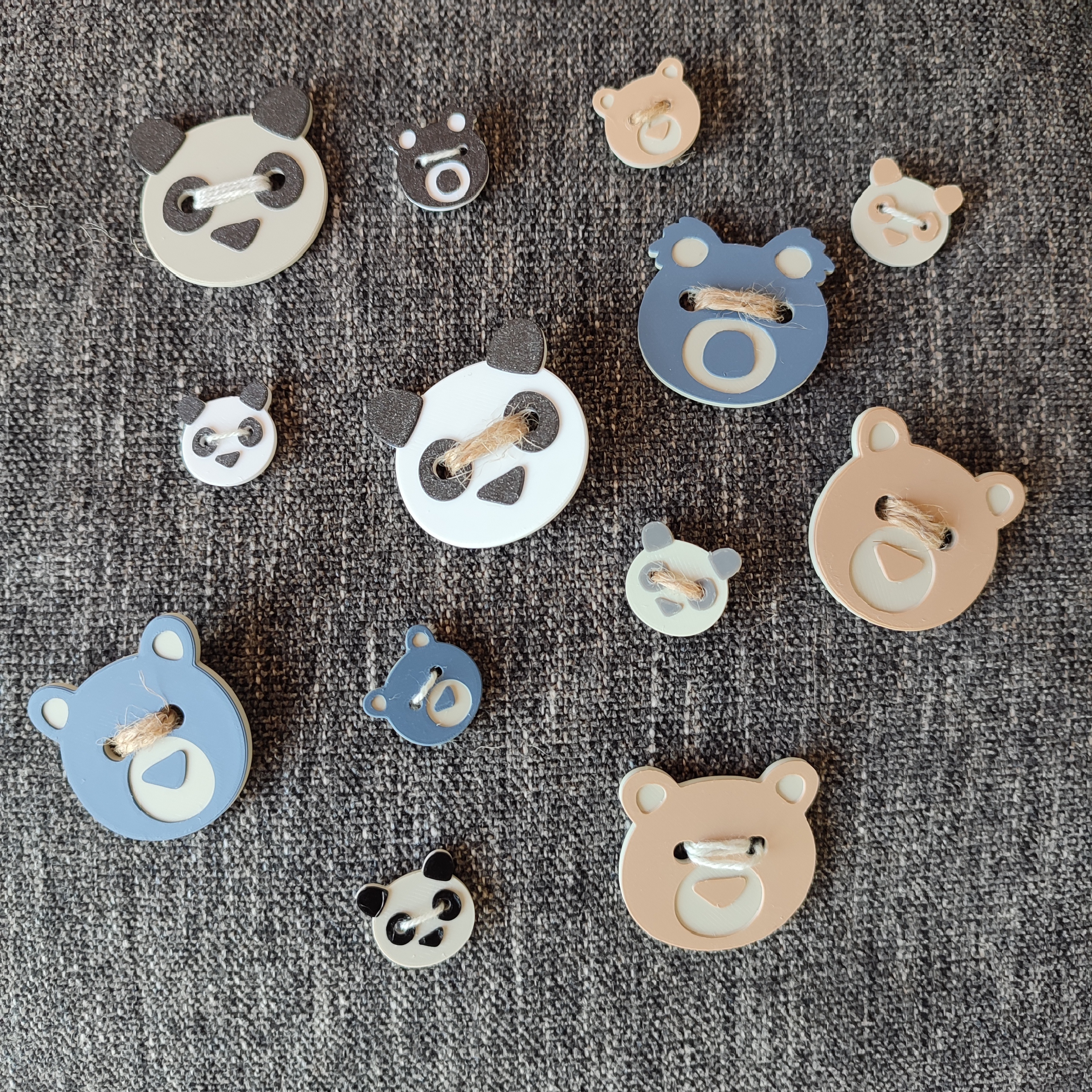 animal button set sewing fashion bear panda koala bag cute 3D print model - Mito3D