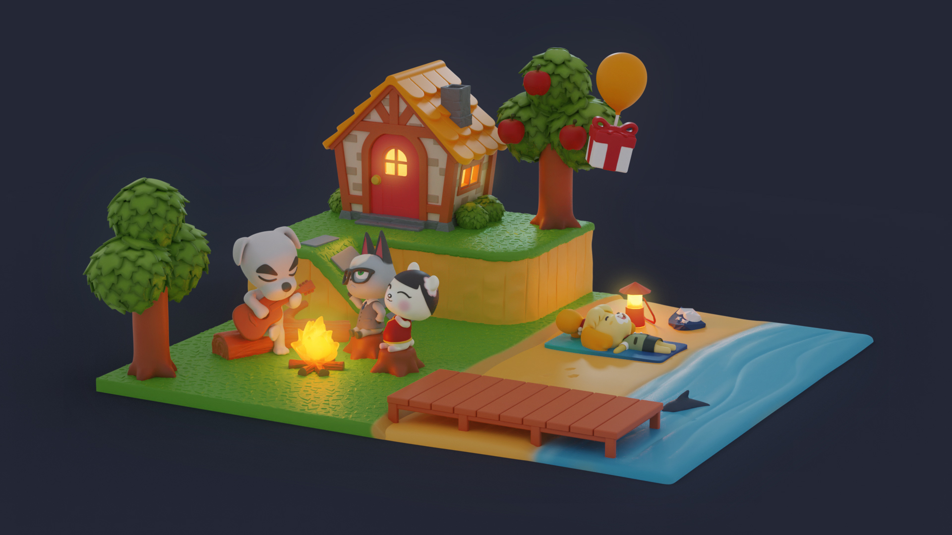 animal crossing diorama cute toy art horizons nintendo hirama light 3D print model - Mito3D