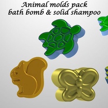 animal molds pack 1 bath bomb solid shampoo mould press turtle chipmunk squirrel animals cute butterfly 3d print model - Mito3D