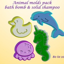 animal molds pack 2 bath bomb solid shampoo mold mould press animals delfin jellyfish seahorse duckling 3d print model - Mito3D