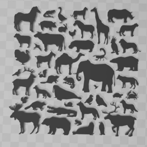 animals-silhouette-big-set art animals bear camel cancer chicken cow crocodile elephant giraffe goat goose hippo hippopotamus horse panther parrot rabbit rat scorpion sheep turkey walrus wolf 2d 3D print model - Mito3D