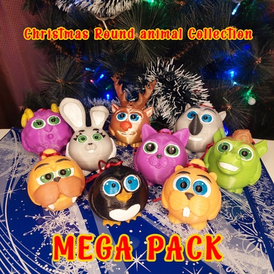 animals collection mega pack 9 models toy christmas year tree ornament animal kids cute adorable holliday beaver bunny rabbit cat kitty deer 3d print model - Mito3D