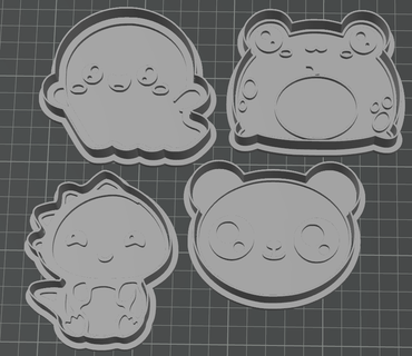animals cutte cookie cutter pack 7 cute kawaii pets frog bear jellyfish dino hamster 3d print model - Mito3D