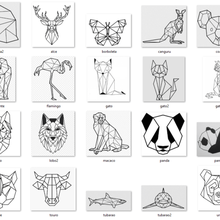 animais geométricas 2d - 34 modelos de parede a arte cat tubarão porco macaco panda touro girafe elefant cobra tigre 3d print model - Mito3D