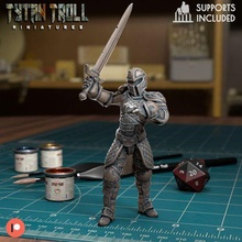 animated armour pose 002 - pre-supported game dnd miniature minis dungeons dragons 32mm tytantroll miniatures patreon knight man swinging sword reaching 3d print model - Mito3D