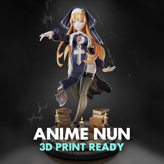 anime nun 01 - 3d print ready style girl character female figure woman figures 3d print model - Mito3D