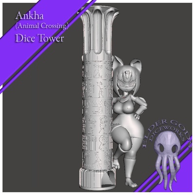 ankha dice tower bastet bast cat anthro egypt animal crossing fantasy game girl woman heiroglyph 3d print model - Mito3D