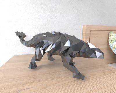 anquilossauro dinossauro pobre animal geométrico origami arte escultura estátua lapidado decorativo modelo parede poli fantasia 3d print model - Mito3D