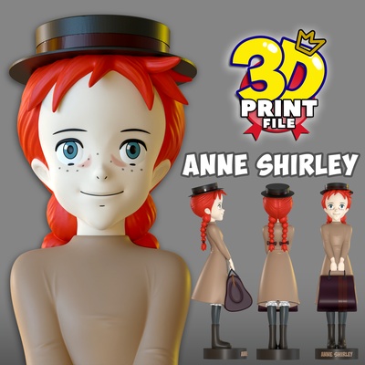 anne shirley 3d modell drucken kunst 3dprinting charakter frau mädchen anime abonnieren zahl statue skulptur rot haar rosa nostalgisch weiblich harz 3d print model - Mito3D