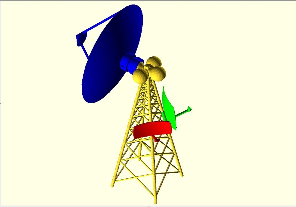 antena torre 3d makerbot juego modelo openscad paramétrico edificios estructuras 3D print model - Mito3D