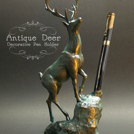 antique deer art art deer retro sculpture antique penholder decorative 3D print model - Mito3D