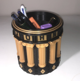 antique greek pencil cup customizable temple gift pot column name letter 3d print model - Mito3D