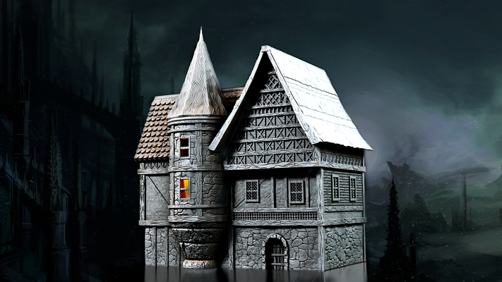 antiguo casas obsesionado casa 1 arquitectura magia medieval entrenar torre invernadero mesa d miniaturas guerra anime llavero 40 martillo pared diorama 3d print model - Mito3D