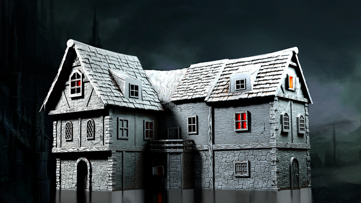 antico case infestato casa 2 architettura magia medievale treno torre serra tavolo d miniature guerra anime portachiavi 40 martello parete diorama 3d print model - Mito3D