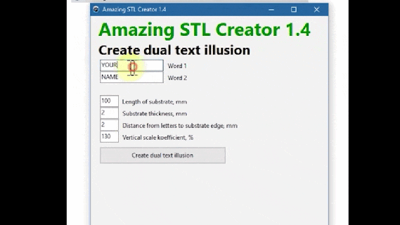 app create dual text illusion customizer 3d print model - Mito3D