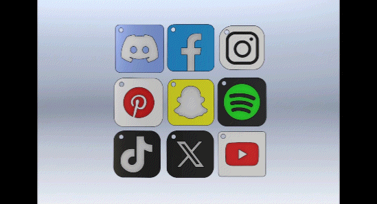 application logo key rings ring app discord facebook instagram pinterest snapchat spotify tiktok x twitter youtube art replic 3d print model - Mito3D