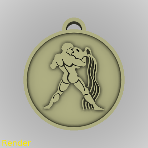 acuario zodiaco medallón colgante joyería 3D print model - Mito3D