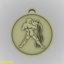aquarius zodiac medallion pendant jewelry 3d print model - Mito3D