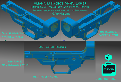 ar 15 aşağı alıcı yüce phobos ar15 defcad tüfek 3d print model - Mito3D