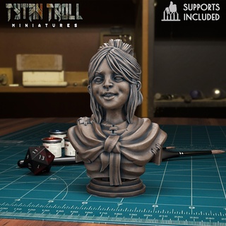 arabelle peasant girl bust pre-supported curse strahd villagers mob miniatures 32mm scaling dnd creature dungeons dragons presupported tytantroll minis vampires village people 3d print model - Mito3D