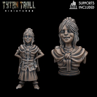 arabelle peasant girl mini bust combo pre-supported curse strahd villagers mob miniatures 32mm scaling dnd creature dungeons dragons presupported tytantroll minis vampires village people 3d print model - Mito3D