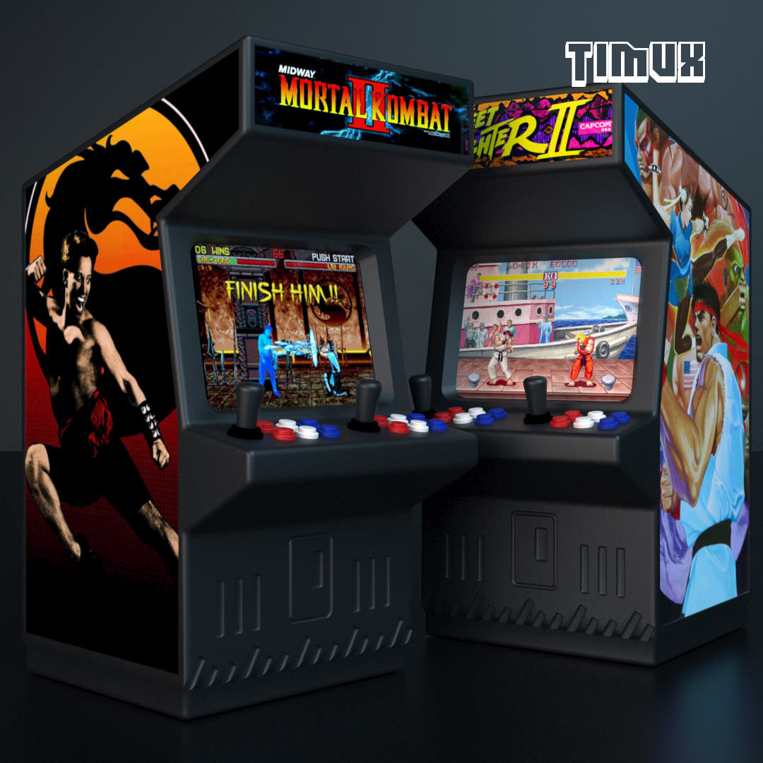 arcade machine - fight games pen holder art retro vintage 90s street fighter mortal kombat decoration ornament office gift multipart 3D print model - Mito3D