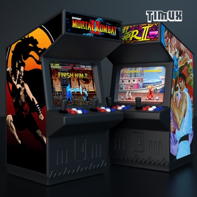 arcade machine - fight games pen holder art retro vintage 90s street fighter mortal kombat decoration ornament office gift multipart 3d print model - Mito3D