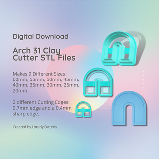 arch 31 clay cutter - boho shape stl digital file download- 9 sizes 2 versions earring polymer geometric embossed hexagon utterlycutterly utterly cutterly cookie fondant organic indie fashion 3d print model - Mito3D