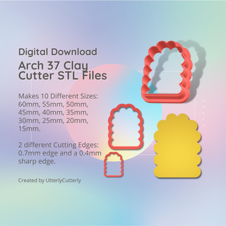 arch 37 clay cutter - bubble arc stl digital file download- 10 sizes 2 versions earrings pendant barrette earring polymer geometric embossed hexagon utterlycutterly utterly cutterly cookie fondant organic shape indie fashion 3d print model - Mito3D